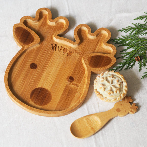 Reindeer bamboo personalised plate & spoon set