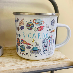 Doodle space personalised  camping cup